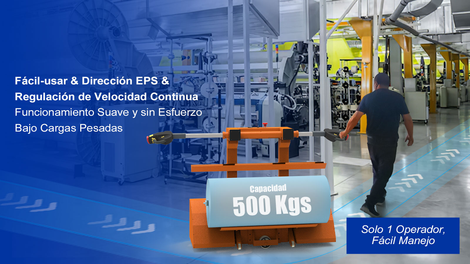 carro eléctrico para mudar rollos de tela Capacidad 500Kgs