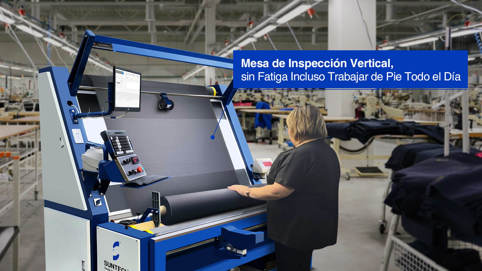 La máquina de inspección de telas tejidas tiene una mesa de inspección vertical