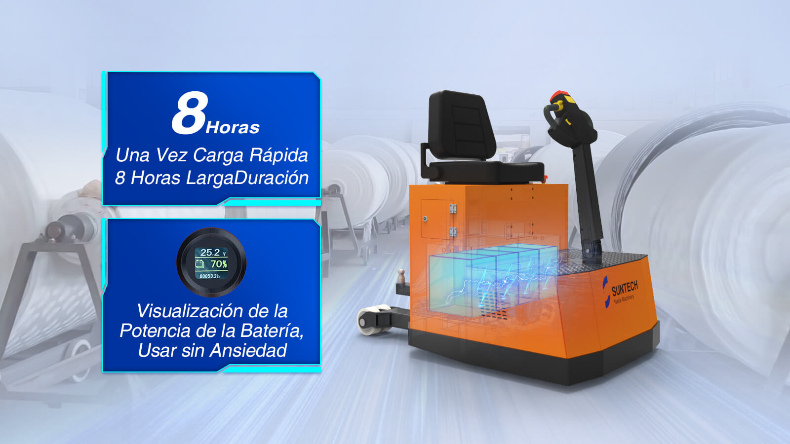 Tractor eléctrico con estructura en A de 8 horas de duración