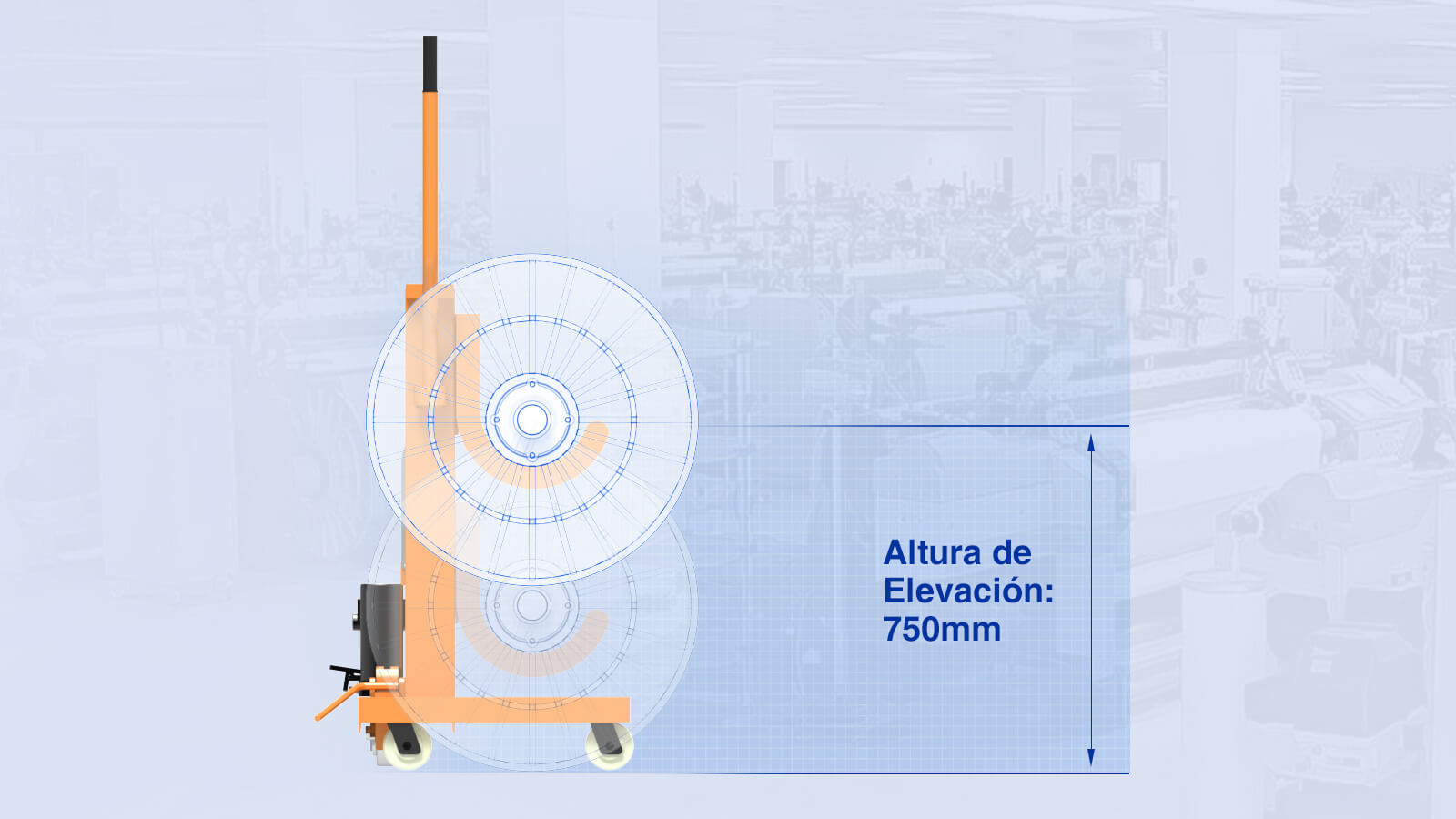 Carro de transporte con viga de urdimbre Altura de elevación hasta 750 mm