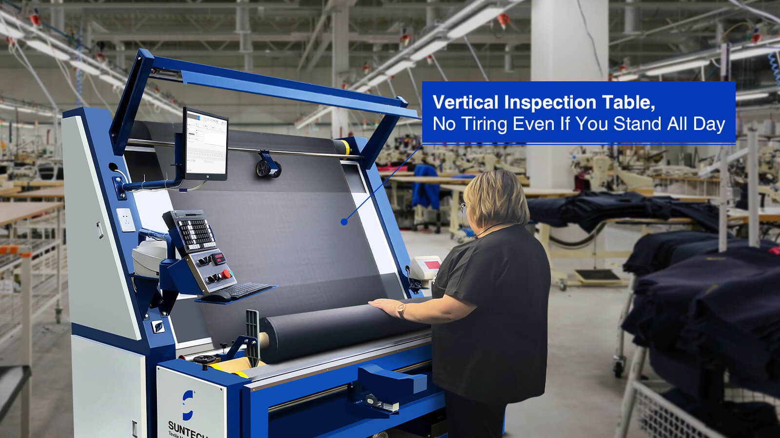La máquina de inspección de telas tejidas tiene una mesa de inspección vertical