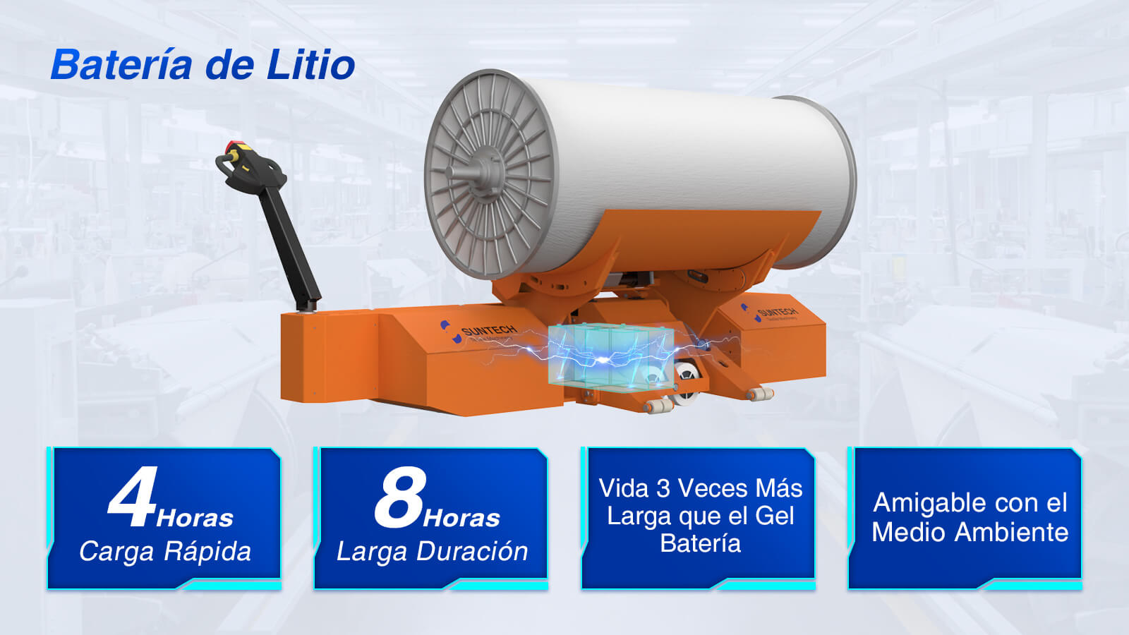 El carro eléctrico con viga de urdimbre utiliza batería de litio