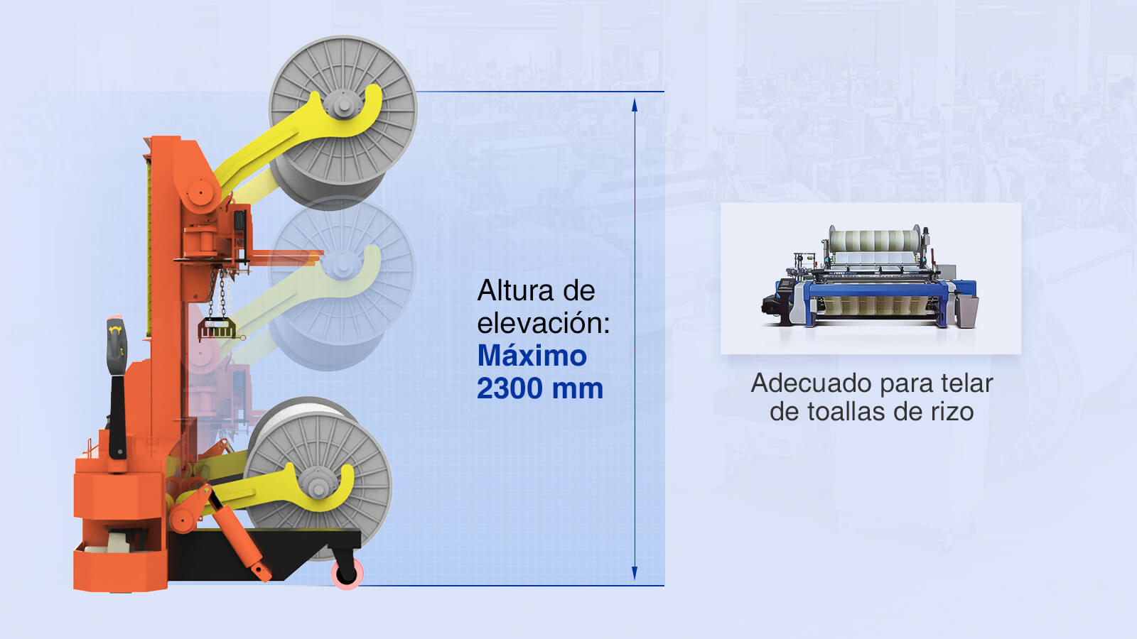 Altura de elevación del camión de gran elevación con viga de urdimbre eléctrica: máx. 2300 cm